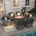 thumbnail image 1 of MEISSALIVVE 9 Pieces Patio Furniture Set with 43" Fire Pit Table, Wicker Patio Conversation Set with Swivel Rocking Chairs, Outdoor Patio Set for Lawn Backyard Porch (Grey), 1 of 10