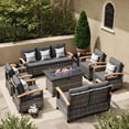 thumbnail image 1 of MEISSALIVVE 9 Pieces Patio Furniture Sets with Fire Pit Table, Wicker Outdoor Conversation Sets with 4 Swivel Rocker Chairs, 2 Sofas and Side Table(Grey), 1 of 8