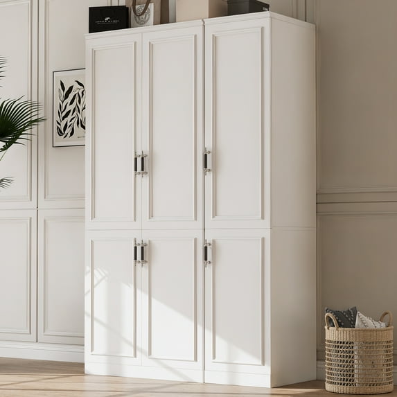MEISSALIVVE Wardrobe Closet with 6 Doors and Hanging Rod, 74.8" Freestanding Armoire Storage Cabinet, Large Modern Bedroom Wardrobe, White