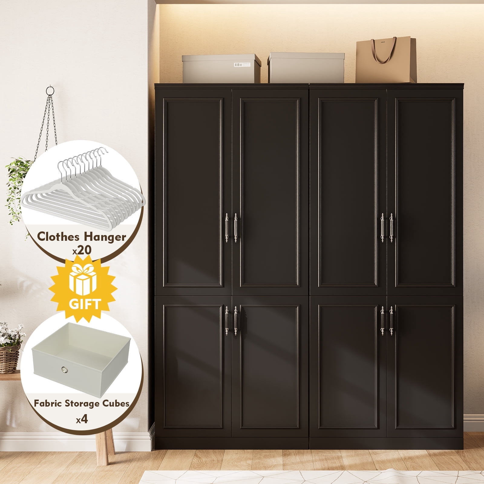 MEISSALIVVE Wardrobe Closet with 8 Doors & Hanging Rod - Walmart.com