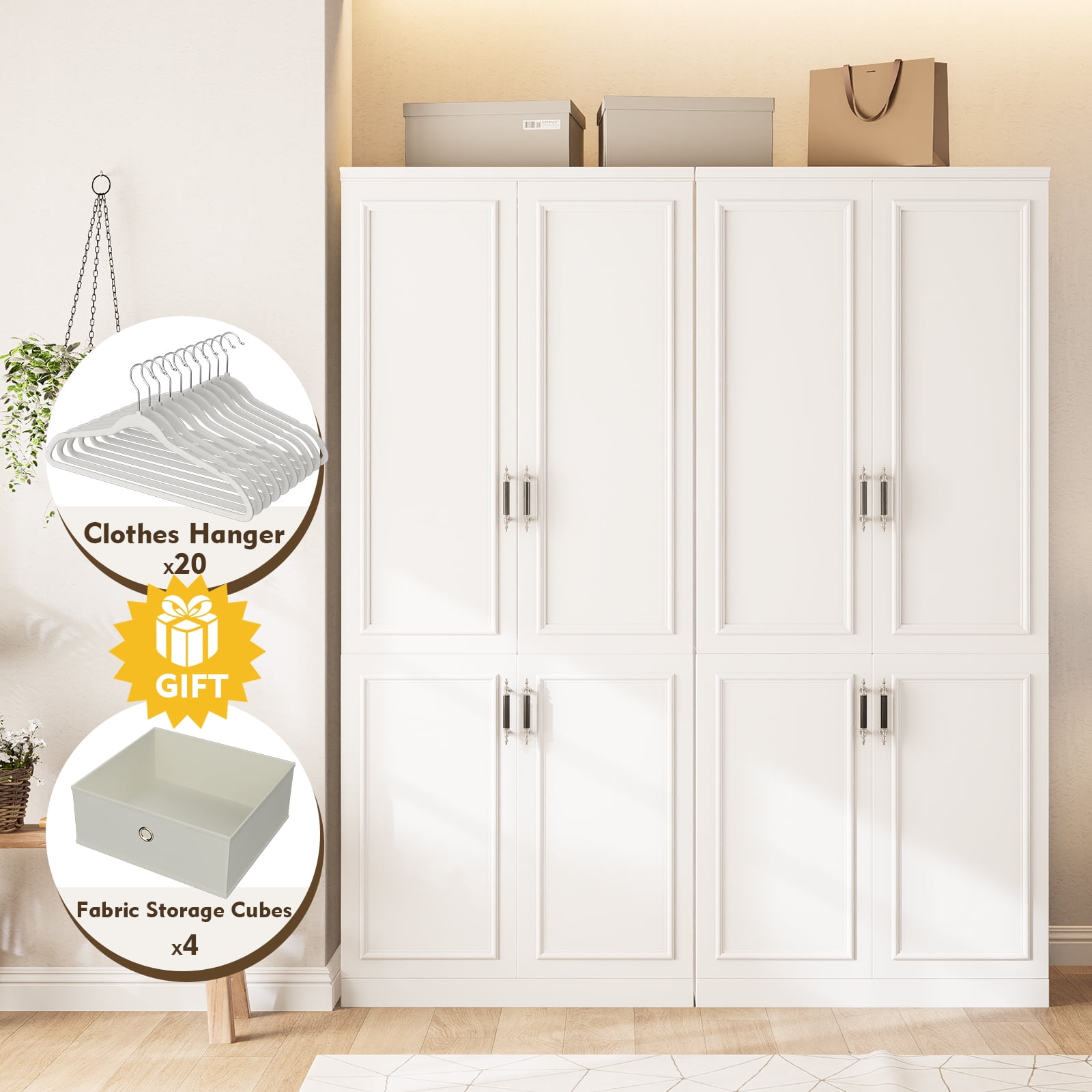 MEISSALIVVE Wardrobe Closet with 8 Doors and Hanging Rod