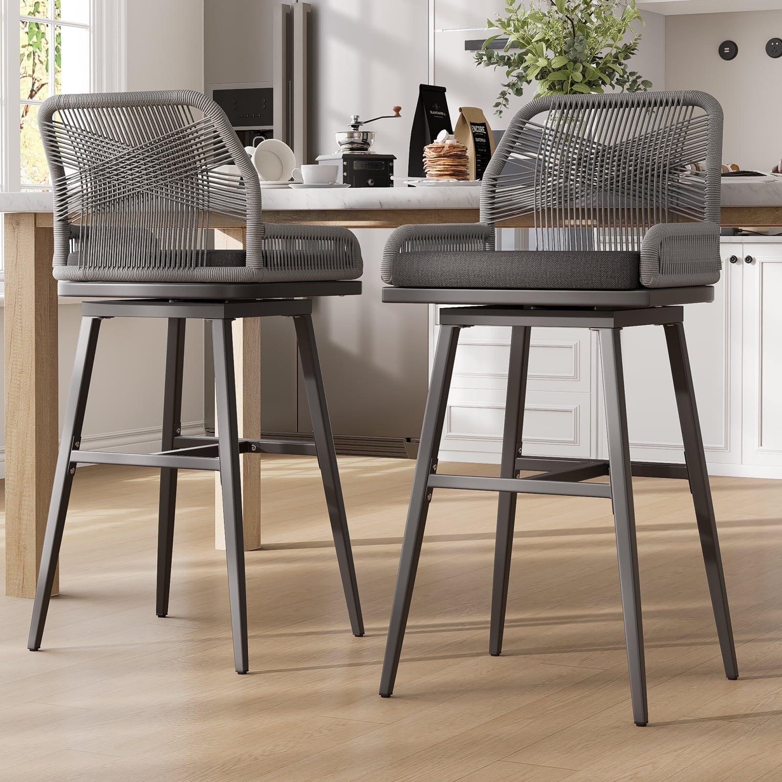 MEISSALIVVE Set of 2 Rattan Swivel Bar Stools, 30
