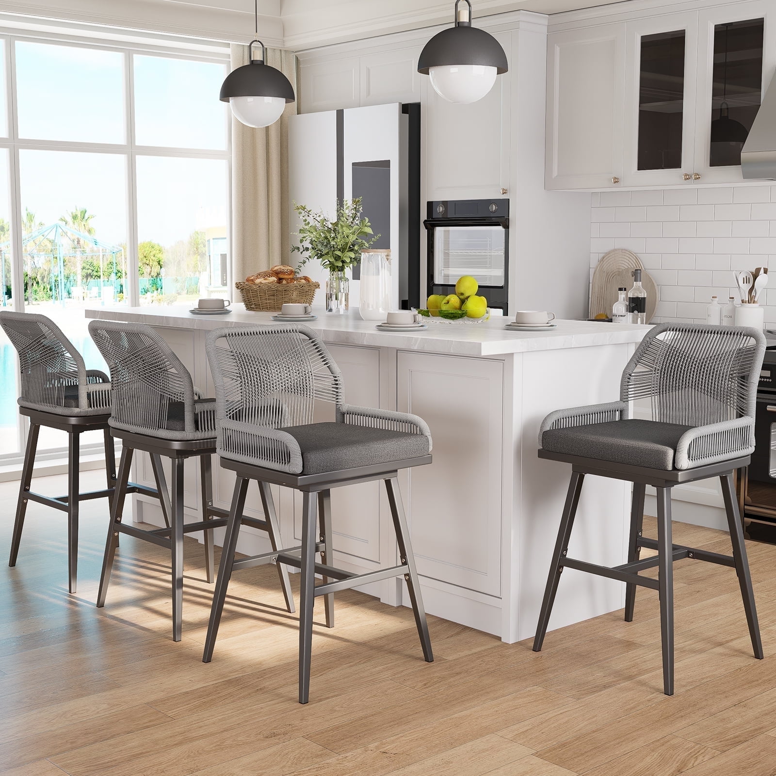 MEISSALIVVE Bar Stools Set of 4, Rattan Counter Height Bar Stools, 26 ...