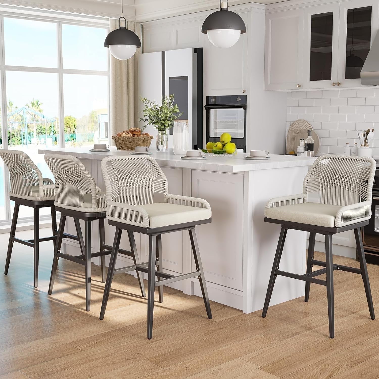 MEISSALIVVE Set of 4 Rattan Swivel Bar Stools, 26
