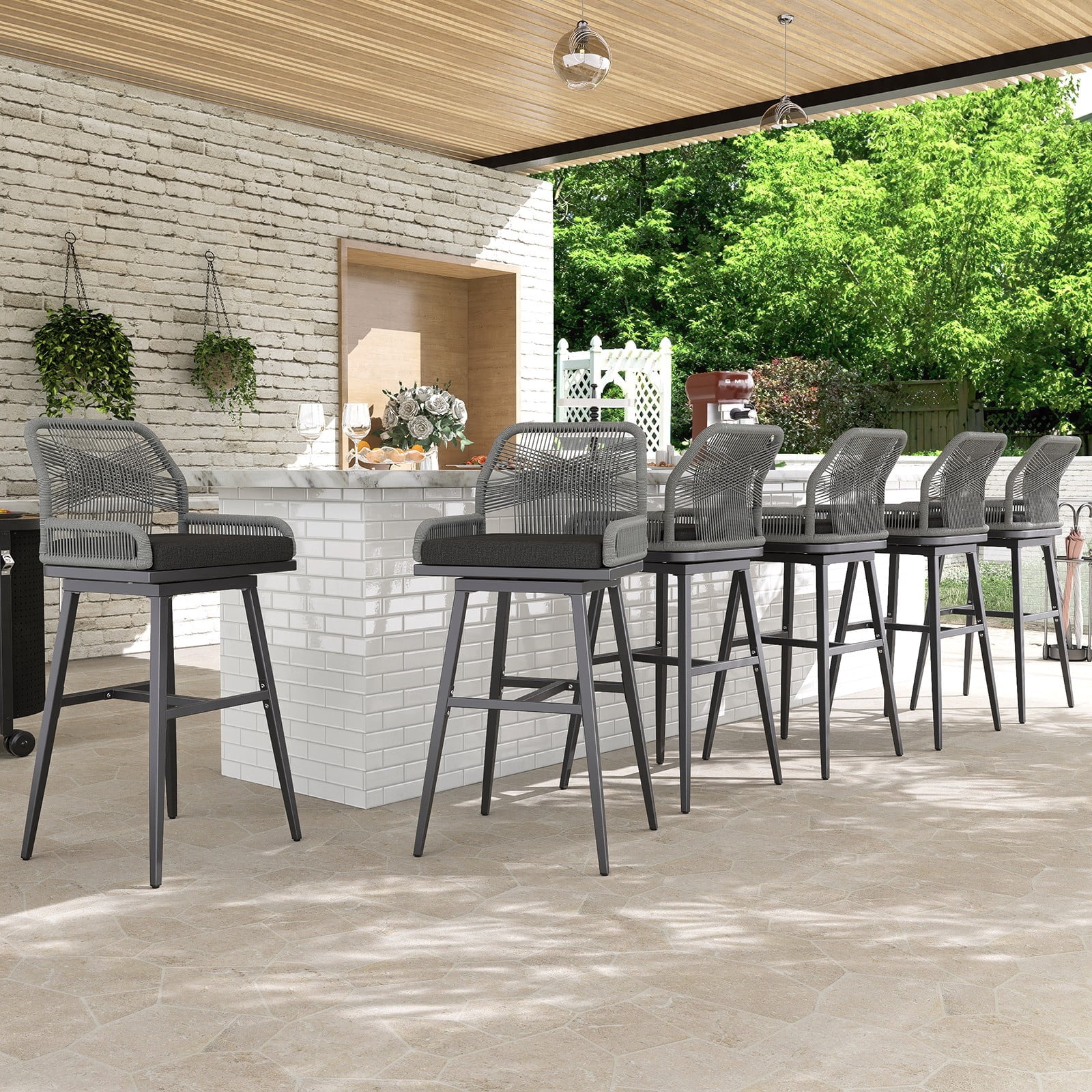 Outside Stool MEISSALIVVE Bar Stools Set of 6, Outdoor Bar Height Bar Stools, 30