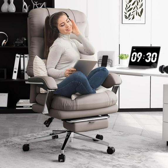 MEISSALIVVE Big and Tall Office Chair, 500lbs PU Executive Office Chair, High Back Ergonomic Office Chair with Footrest, Computer Desk Chair with Adjustable Headrest(Brown)