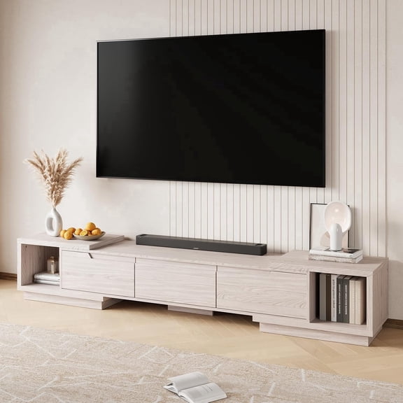 MEISSALIVVE Extendable TV Stand for Up to 110 Inch TV, Modern Entertainment Center with 3 Drawers & 2 Storage Compartments, Adjustable Length (65"-103"), TV Consoles for Living Room & Bedroom (White)