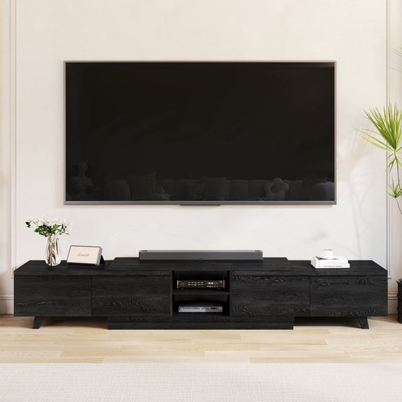 MEISSALIVVE Extendable TV Stand for Up to 120 Inch TV, Modern Entertainment Center with 4 Drawers & 2 Storage Compartments, Adjustable Length (95"-121"), TV Consoles for Living Room & Bedroom (Black)