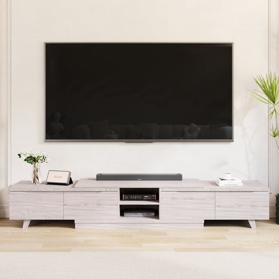 MEISSALIVVE Extendable TV Stand for Up to 120 Inch TV, Modern Entertainment Center with 4 Drawers & 2 Storage Compartments, Adjustable Length (95"-121"), TV Consoles for Living Room & Bedroom (White)