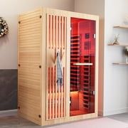 MEISSALIVVE Full Spectrum Sauna for Home,1~2 Person Indoor Infrared Sauna Room with 10 Minutes Warm-up Heate,,Canadian Hemlock Wood Home Sauna with Bluetooth. and Tempered Glass