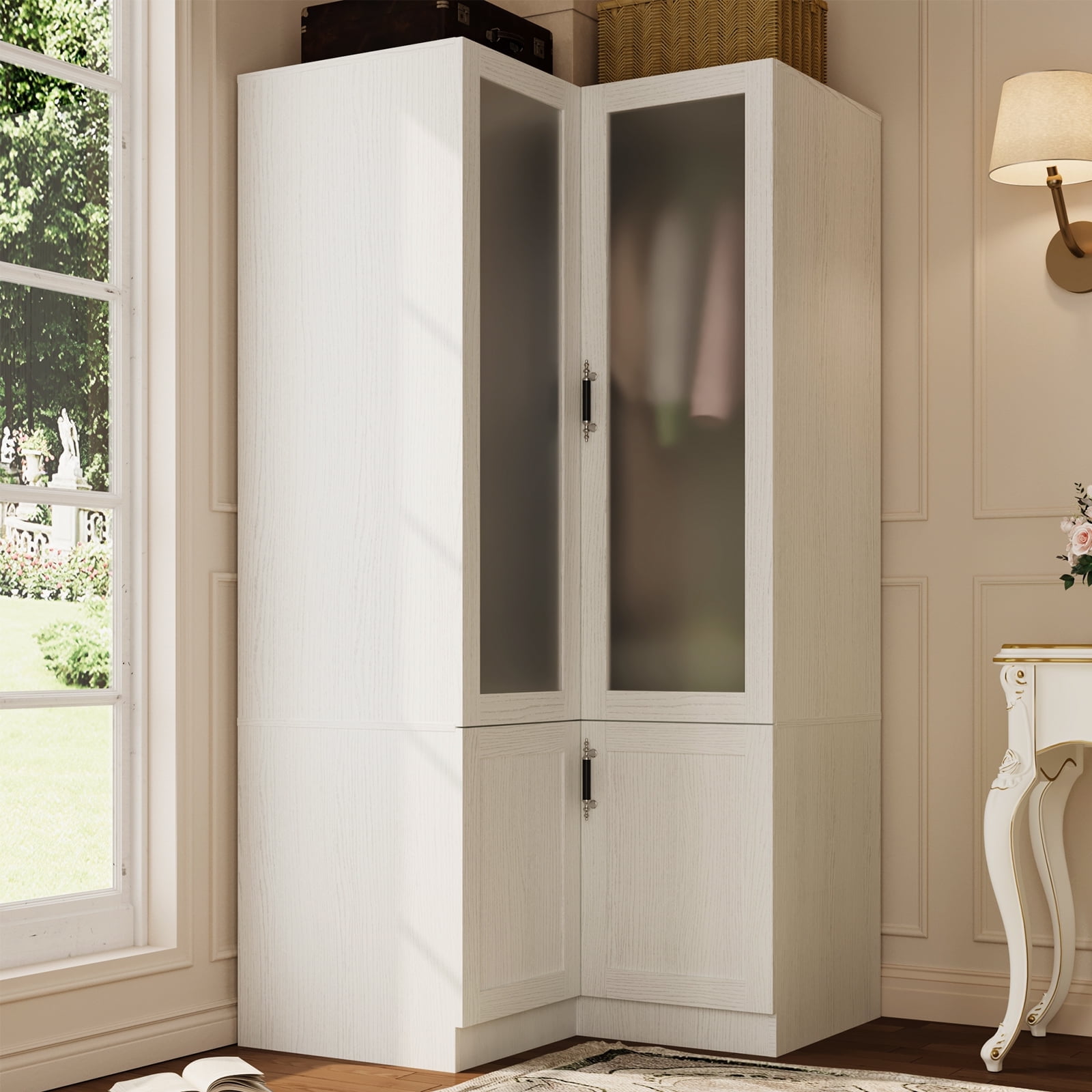 MEISSALIVVE Modern L-Shaped Wardrobe Closet with Frosted Glass Door, 70 ...