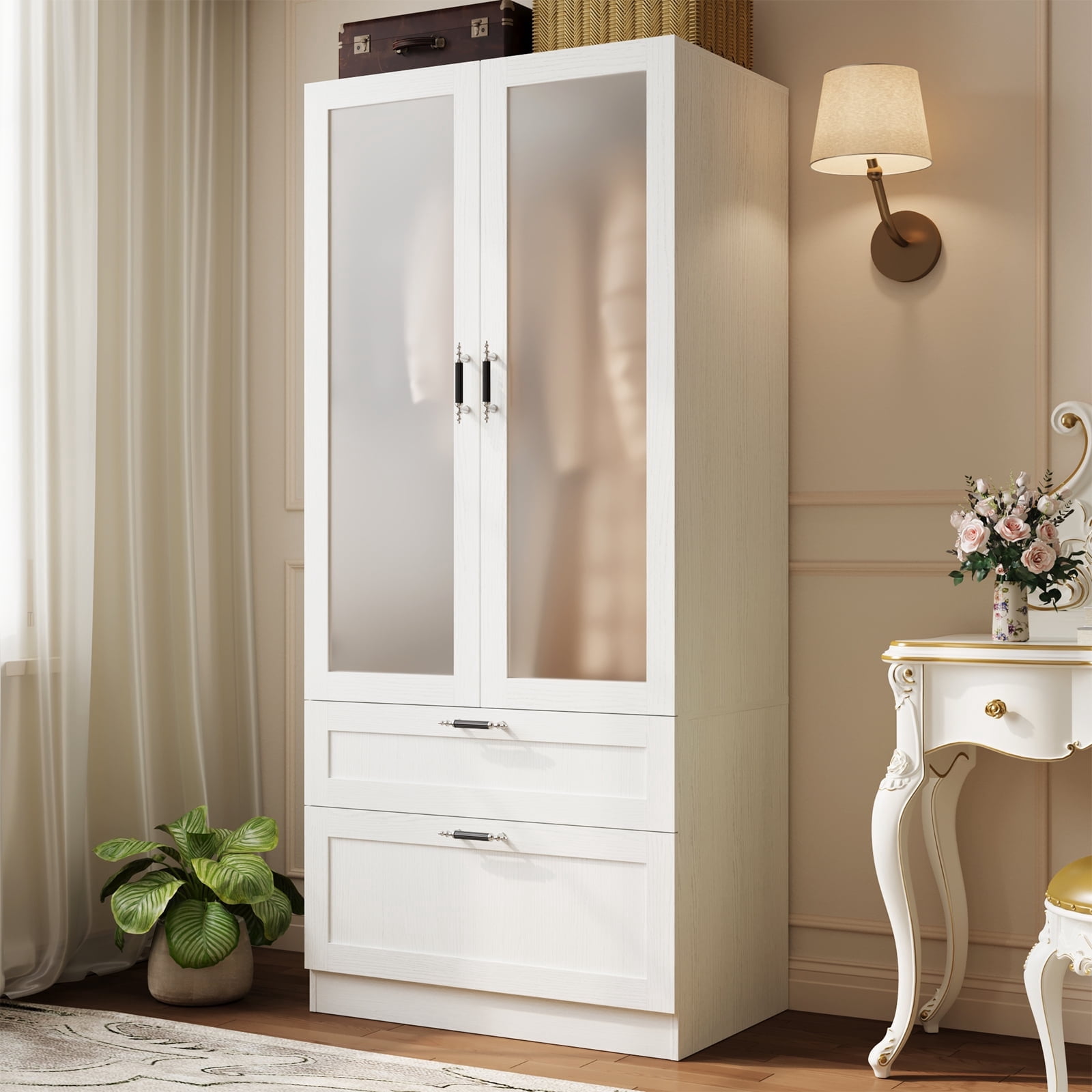 MEISSALIVVE Narrow Armoire Wardrobe Closet with 2 Doors, Hanging Rod, 2 ...