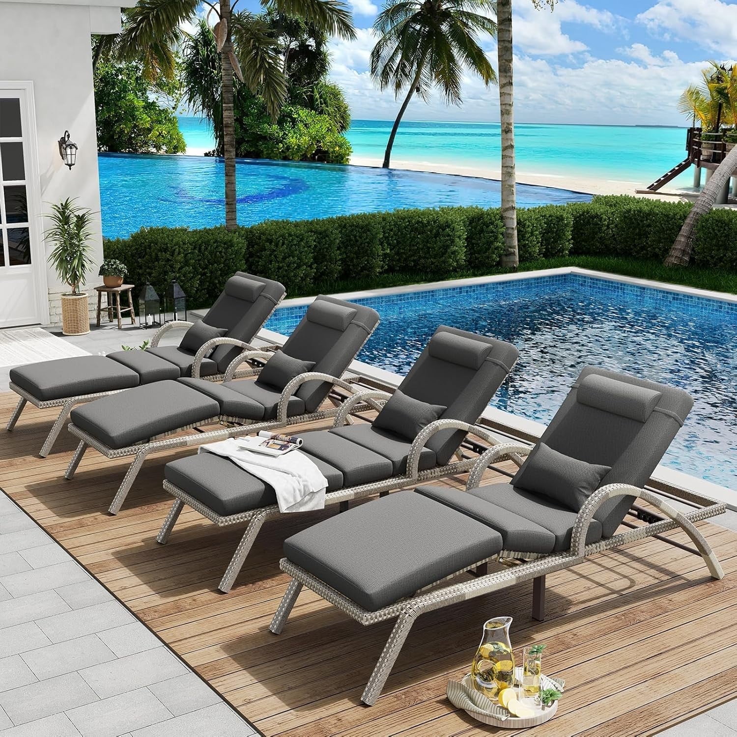 MEISSALIVVE 4-Piece Outdoor Lounge Chairs, Pool Chairs with Adjustable ...