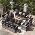 thumbnail image 1 of MEISSALIVVE Outdoor Patio Furniture Set with Swivel Chair, 10 Pieces Patio Conversation Set, Patio Sectional Furniture Set with 2 Three-seat sofa, 2 Fixed Single Chair and Coffee Table (Black), 1 of 9