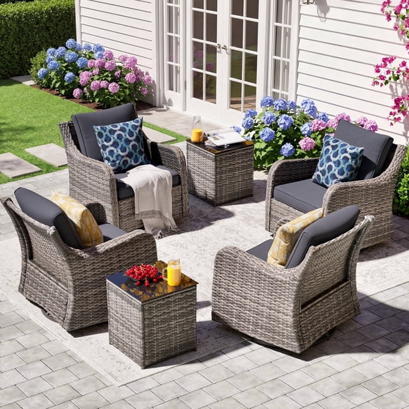 MEISSALIVVE Outdoor Patio Furniture Set with Swivel Chair, 6 Pieces Patio Conversation Set, Patio Sectional Furniture Set with 4 Swivel Rocker Patio Chair and 2 Side Table (Gray)
