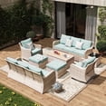 thumbnail image 1 of MEISSALIVVE Outdoor Patio Furniture Set with Swivel Chair, 8 Pieces Patio Conversation Set, Patio Sectional Furniture Set with 2 Three-seat sofa, 2 Ottomans and Coffee Table (Blue), 1 of 10