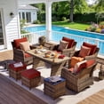 thumbnail image 1 of MEISSALIVVE 8 Pieces Patio Furniture Set with Dining Table, Outdoor Wicker Conversation Set with Swivel & Fixed Chairs, Wicker Armrest, 2 Ottomans, Red, 1 of 11