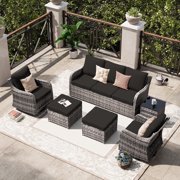 MEISSALIVVE Patio Furniture Set with Swivel Rocking Chairs, 6 Pieces Patio Conversation Set, Outdoor Wicker Sofa Couch with Waterproof Cushions for Lawn Backyard Porch (Black) deal from Walmart