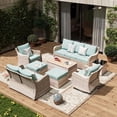 thumbnail image 1 of MEISSALIVVE Patio Furniture Set with Swivel Rocking Chairs, 8 Pieces Patio Conversation Set, Outdoor Wicker Sofa Couch with Waterproof Cushions for Lawn Backyard Porch (Blue), 1 of 9