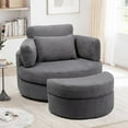 thumbnail image 1 of MEISSALIVVE Swivel Barrel Chair with Storage Ottoman & USB Port, 360° Lounge Chair with 4 Pillows, Corduroy Fabric, Gray Accent Chair for Living Room, 1 of 7