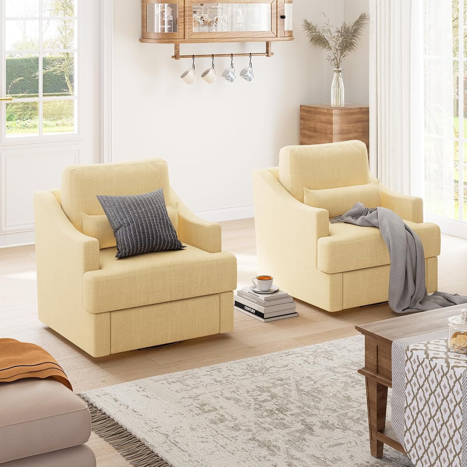 MEISSALIVVE Swivel Accent Chair Sets of 2, Linen Fabric Armchair