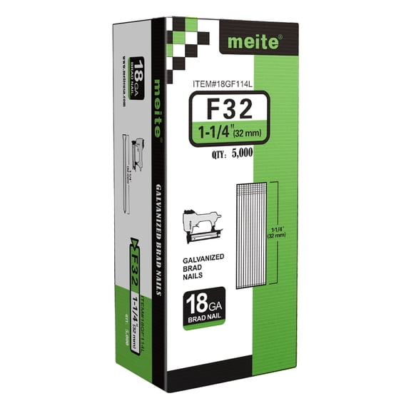 MEITE 18 Gauge Galvanized Collated Nails, 1-1/4 Inch, Steel, 5,000 Pcs/Box