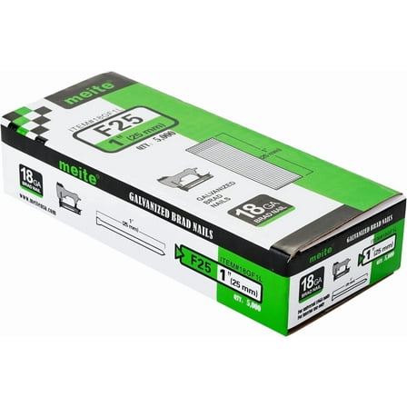 5,000 PCS MEITE 18 Gauge Brad Nails 1-Inch Length F25, Galvanized Finish Ideal for Upholstery, Trims, Woodworking