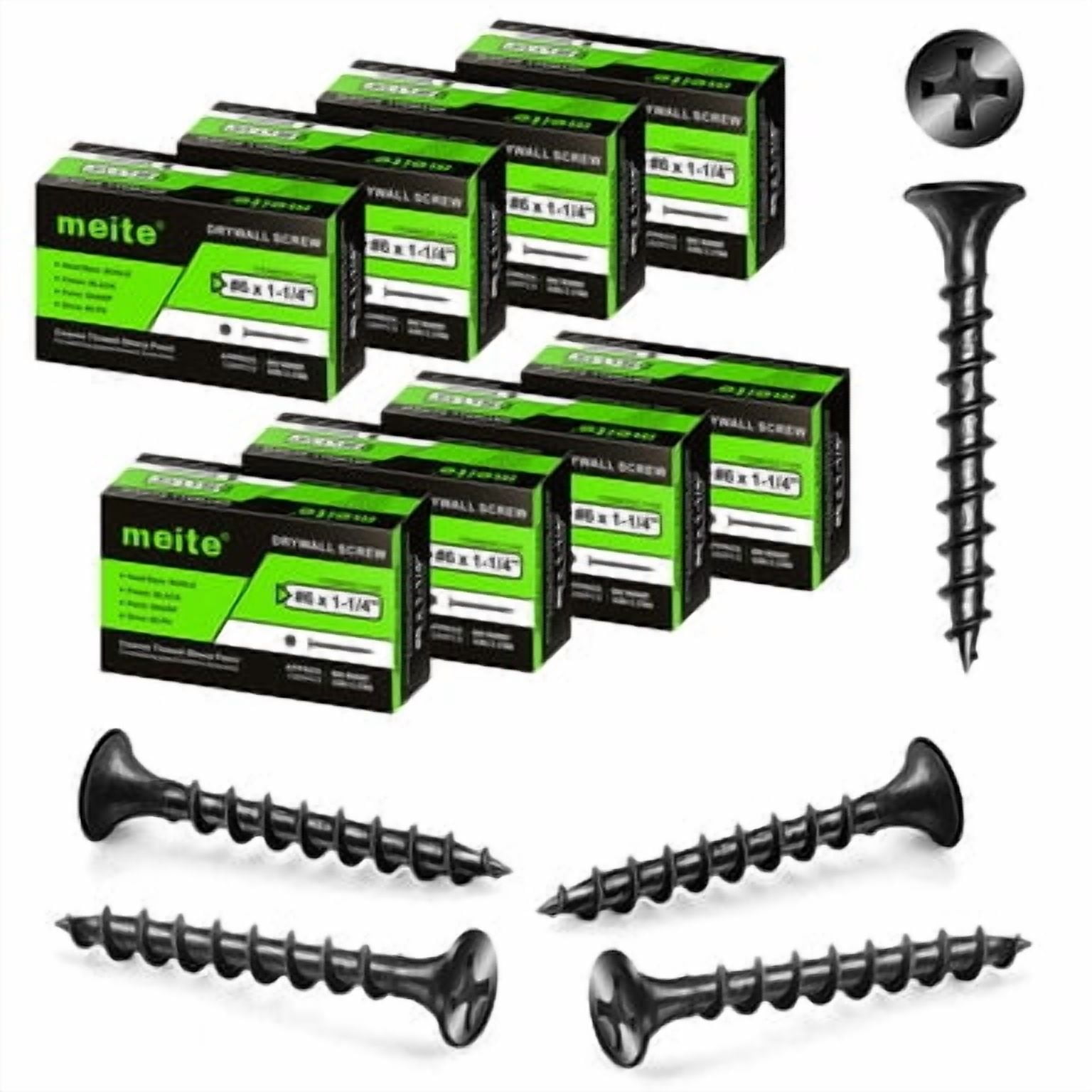 MEITE Drywall Screws, #6 x 1-1/4" Coarse Thread Wood Screws for Drywall, Wood and Furniture (40 LBS)