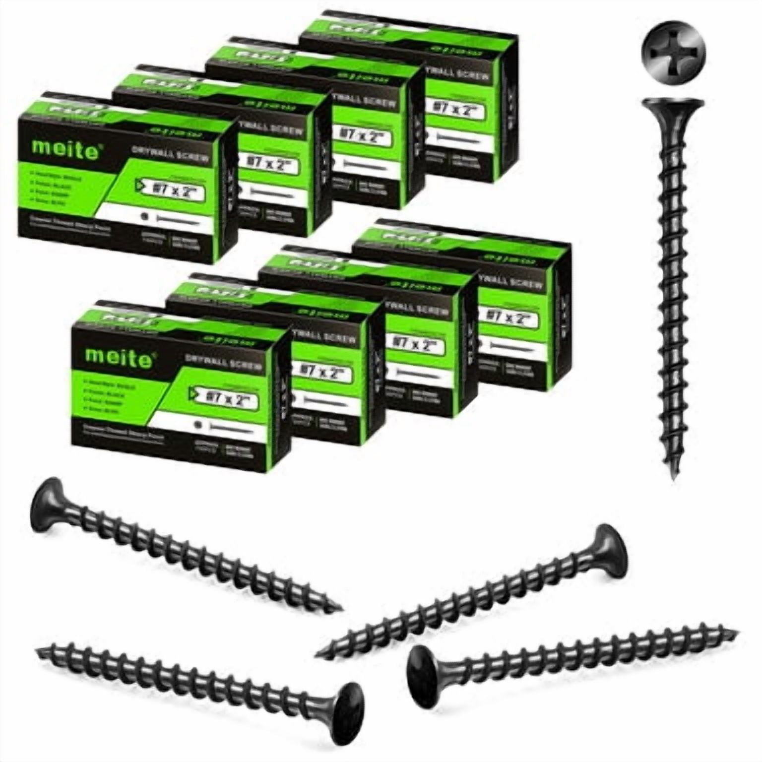 MEITE Drywall Screws, #7 x 2" Coarse Thread Wood Screws for Drywall, Wood and Furniture (40 LBS)