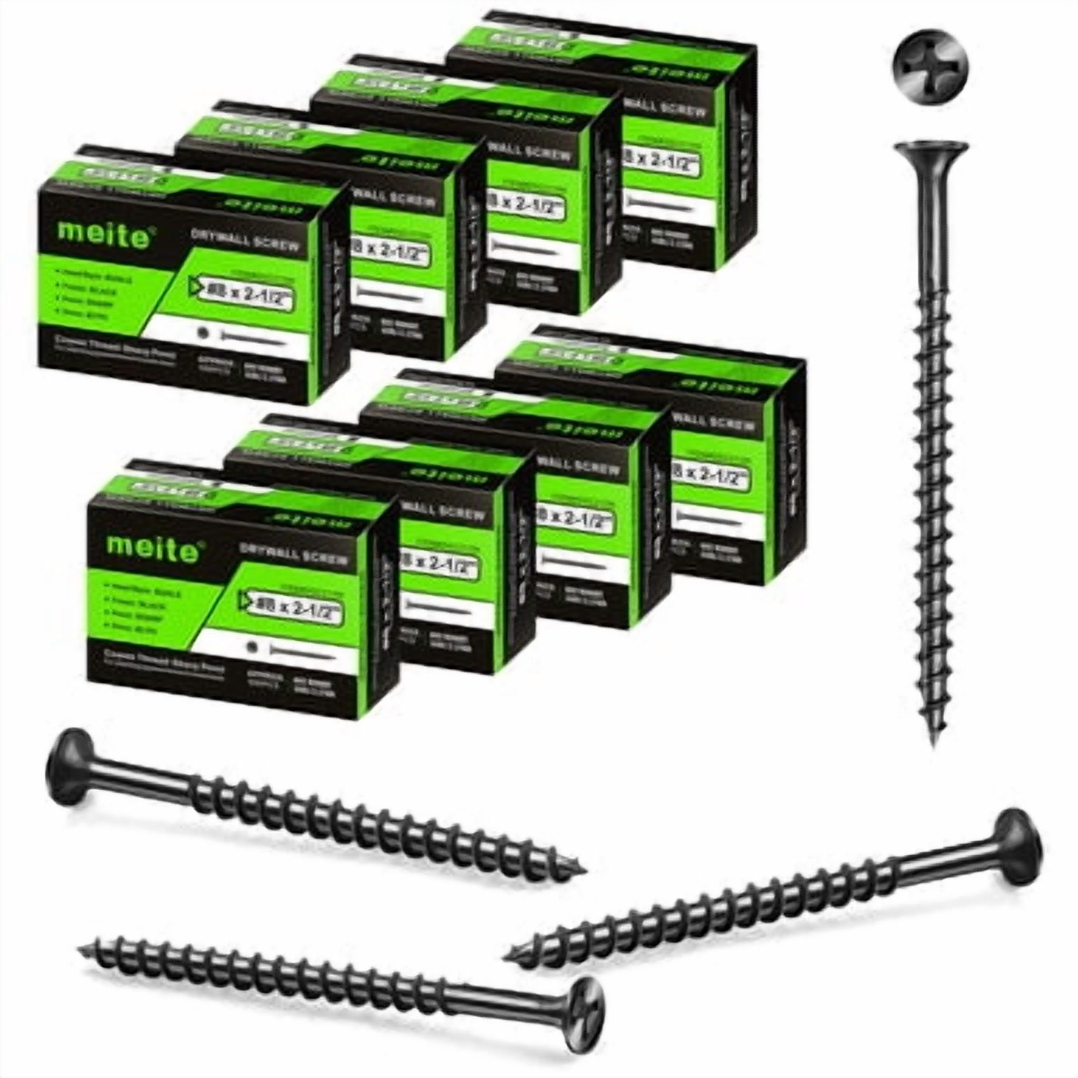 MEITE Drywall Screws, #8 x 2-1/2" Coarse Thread Wood Screws for Drywall, Wood and Furniture (40 LBS)