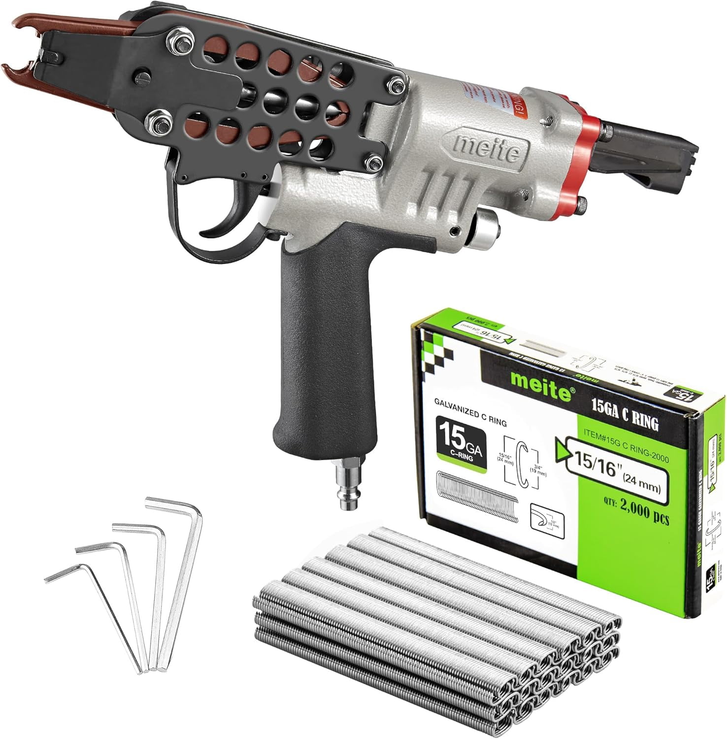 MEITE SC7E-I2 Pneumatic Hog Ring Gun with 2000PCS 15GA Hog Rings, 15 ...