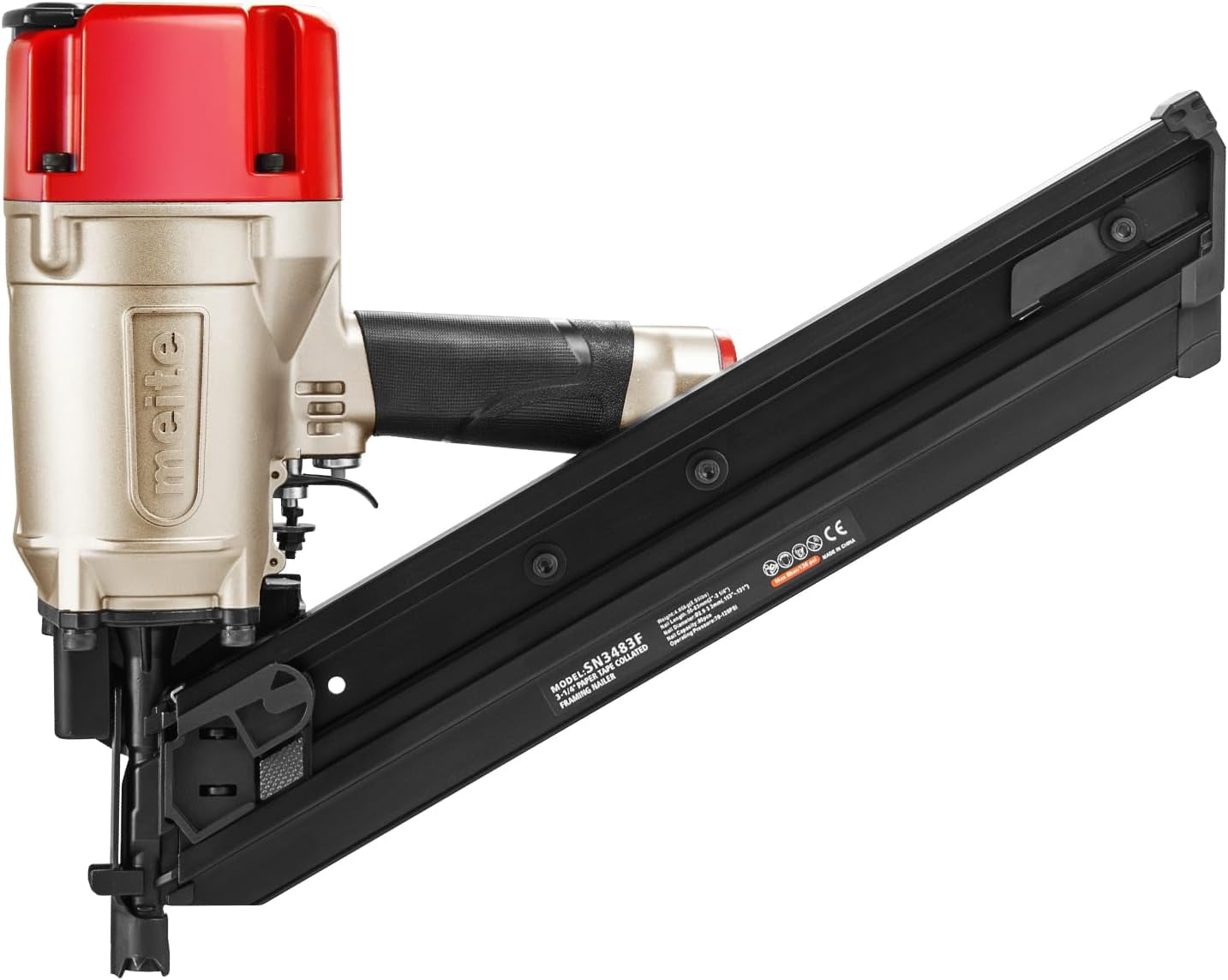 MEITE SN3483F Pneumatic Framing Nailer Accepts 2-Inch up to 3-1/4-Inch with 30 Degree Angled Paper Collated Framing Nails