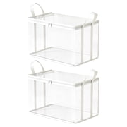 MEIXIAJFA Large Clear Thick Plastic Storage Box with Hinged Lid 2PCS, Foldable Heavy Duty Storage Bags with Reinforced Handles & Zippers for Clothes, Blankets, Books & Moving White/L