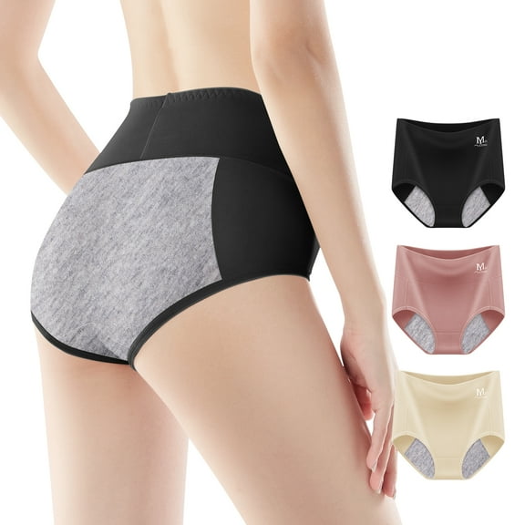 MEIYATING 3 Pack Menstrual Period Underwear for Women Cotton High Waisted Full Coverage Briefs Panties