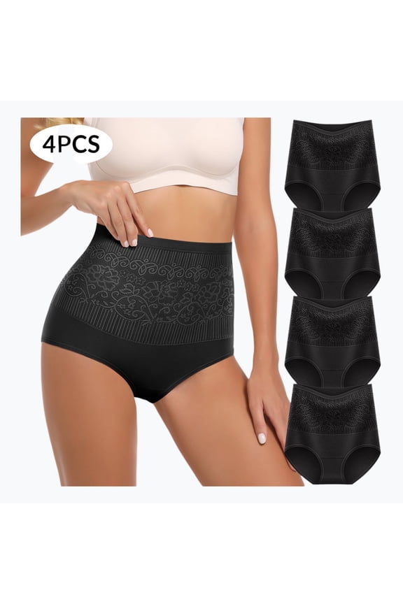 Women's Cotton Underwear Super Stretchy High Waisted Postpartum Tummy Control Ladies Panties Briefs 4 Packs