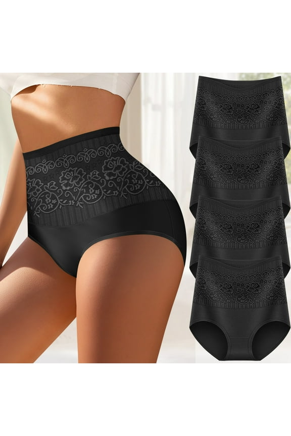 Women's Cotton High Waist Panties - Tummy Control Briefs, 4 Pack