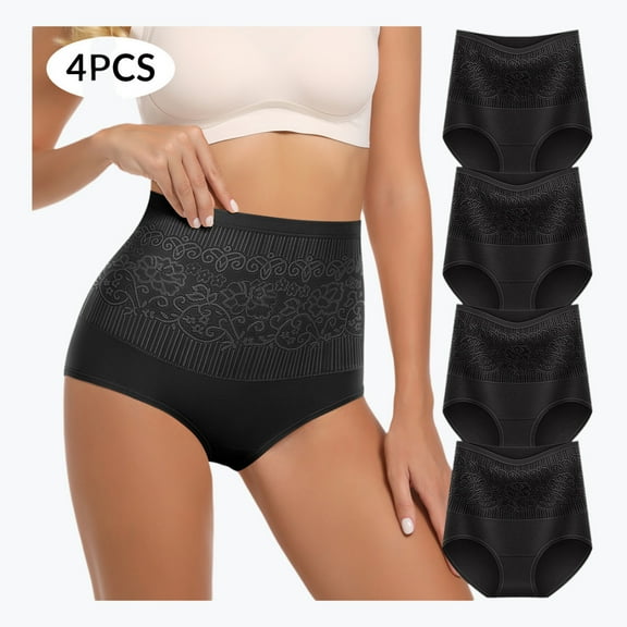 MEIYATING Women's Cotton Underwear Super Stretchy High Waisted Postpartum Tummy Control Ladies Panties Briefs 4 Packs