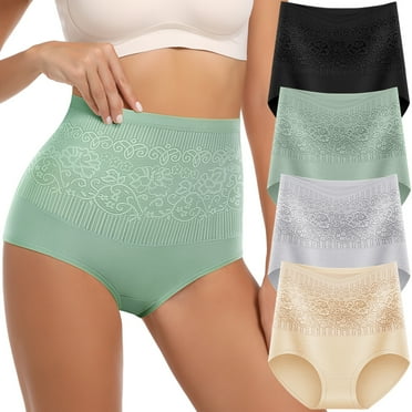 MEIYATING Women's Cotton High Waist Panties - Tummy Control Briefs, 4 Pack