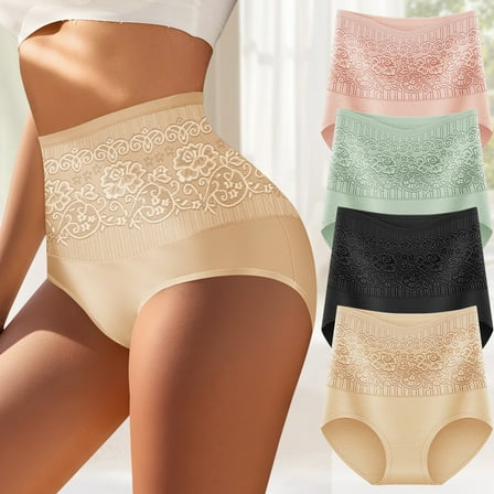 MEIYATING Women's Cotton High Waist Panties - Tummy Control Briefs, 4 Pack