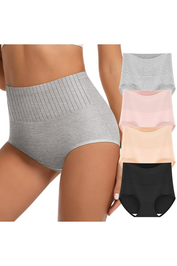 Women's High Waisted Cotton Tummy Control Full Coverage Panties, 4-Pack