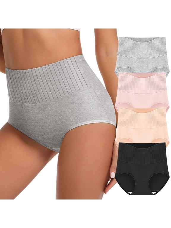 Women's High Waisted Cotton Tummy Control Full Coverage Panties, 4-Pack
