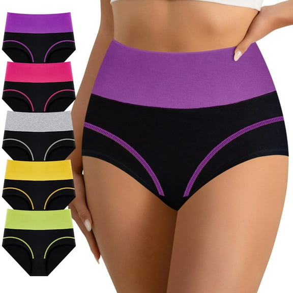 MEIYATING Women's High Waisted Cotton Underwear Tummy Control Panties Comfort Postpartum Full Coverage 5 Pack Briefs