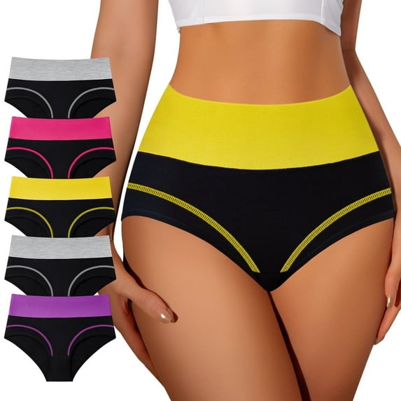 MEIYATING Women's High Waisted Cotton Underwear Tummy Control Panties Comfort Postpartum Full Coverage 5 Pack Briefs