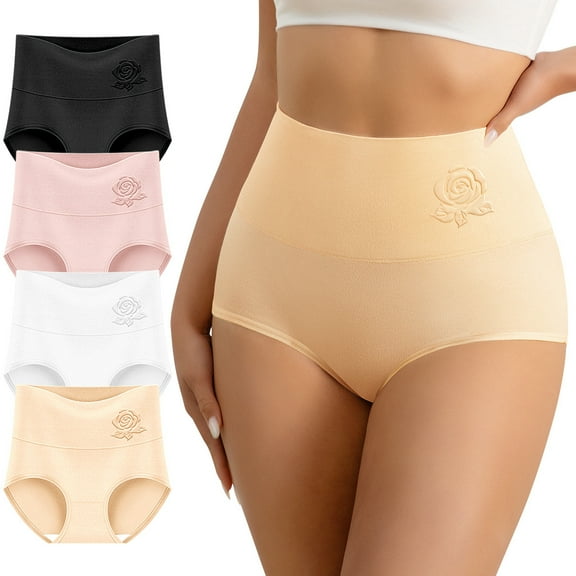 MEIYATING Women's High Waisted Tummy Control Panties - 4-Pack, Seamless and Breathable
