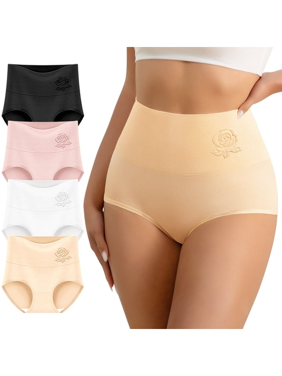 Women's High Waisted Tummy Control Panties - 4-Pack, Seamless and Breathable