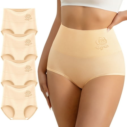 MEIYATING Women's High Waisted Tummy Control Panties - 4-Pack, Seamless and Breathable