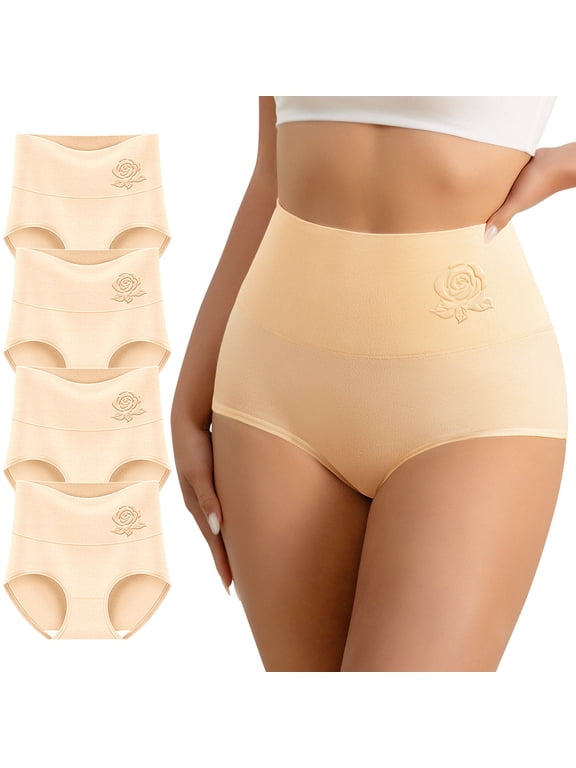 Women's High Waisted Tummy Control Panties - 4-Pack, Seamless and Breathable