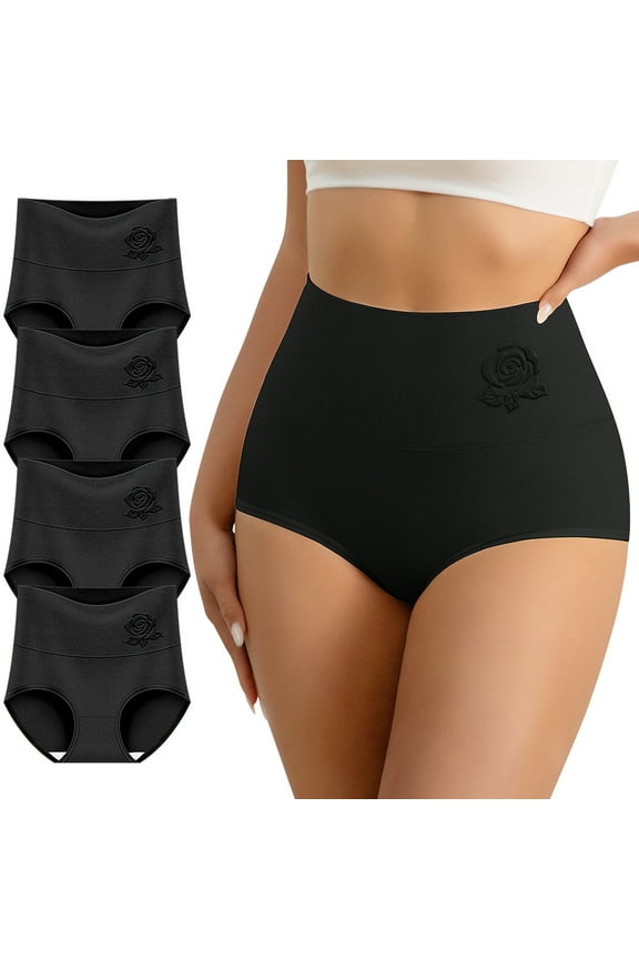 Women's High Waisted Tummy Control Panties - 4-Pack, Seamless and Breathable