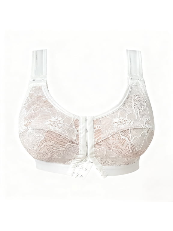 Women's Plus Size Bras No Underwire Non-Padded Bras with Front Closure,Adjustable shoulder straps for Everyday Curvy Women Friendly Bras, Comfortable Lingerie