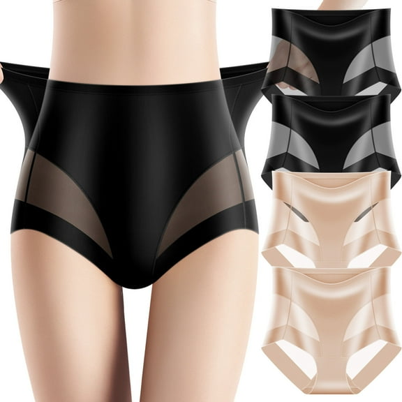 MEIYATING Women's Solid Seamless High Waist Panties, 4-Pack, Black
